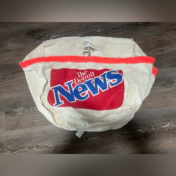 Vintage Detroit News Canvas Delivery Bag with Red and Blue Logo - Picture 1 of 5